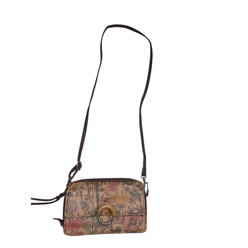 Bueno Floral Crossbody Wallet Bag Tan Botanical Faux Leather Multi Pocket